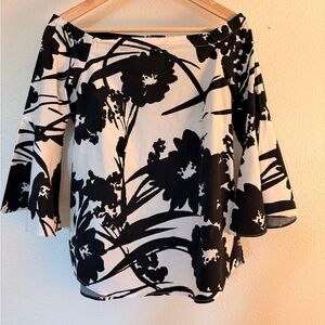 White House Black Market Black Floral Off-Shoulder Blouse